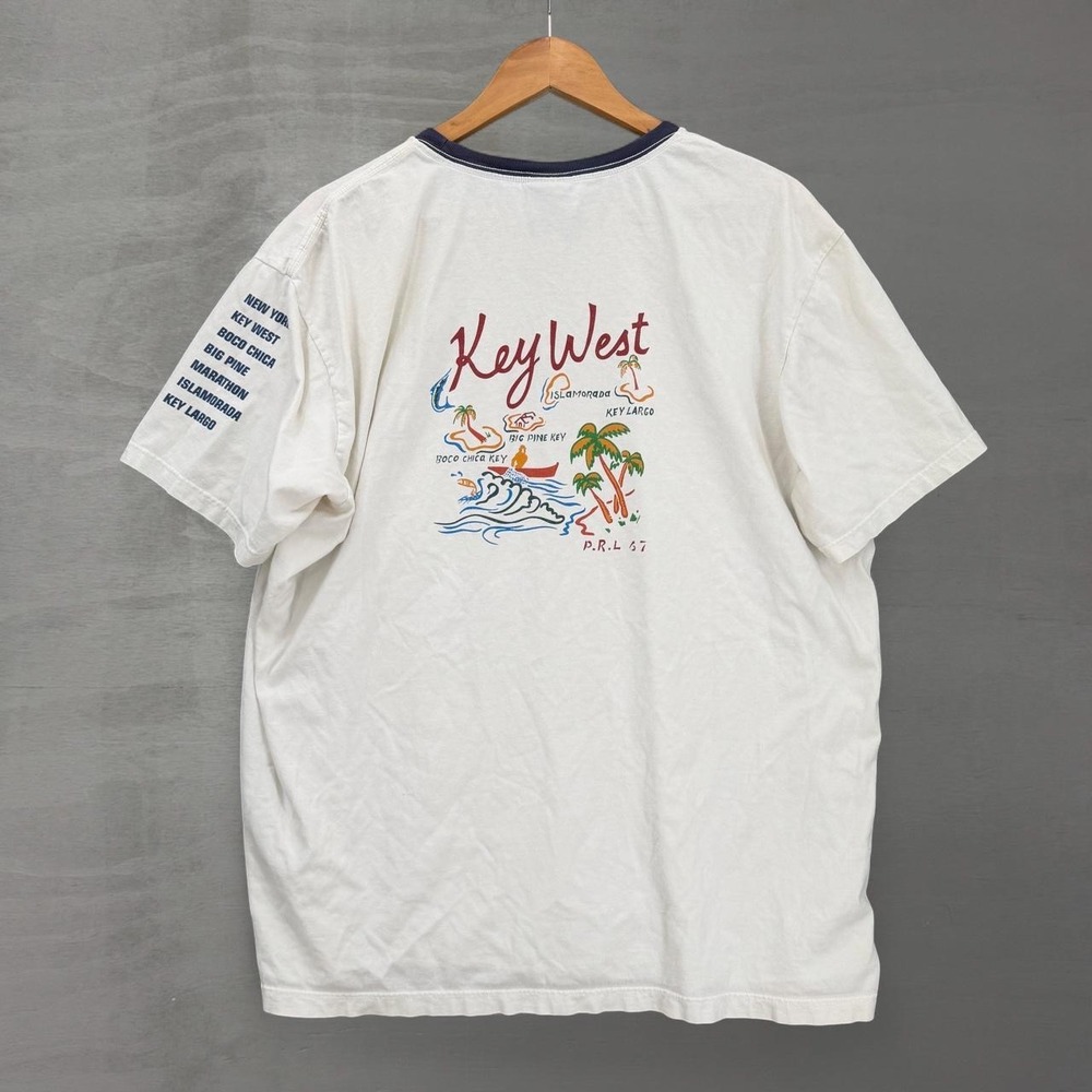 Vintage Polo Sport Ralph Lauren T-Shirt White Key West Florida Graphic Ringer XL